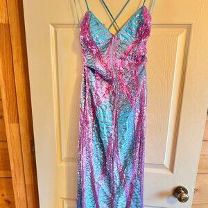 Sequin Mesh Gown - Purple/ Turquoise combo - NWOT